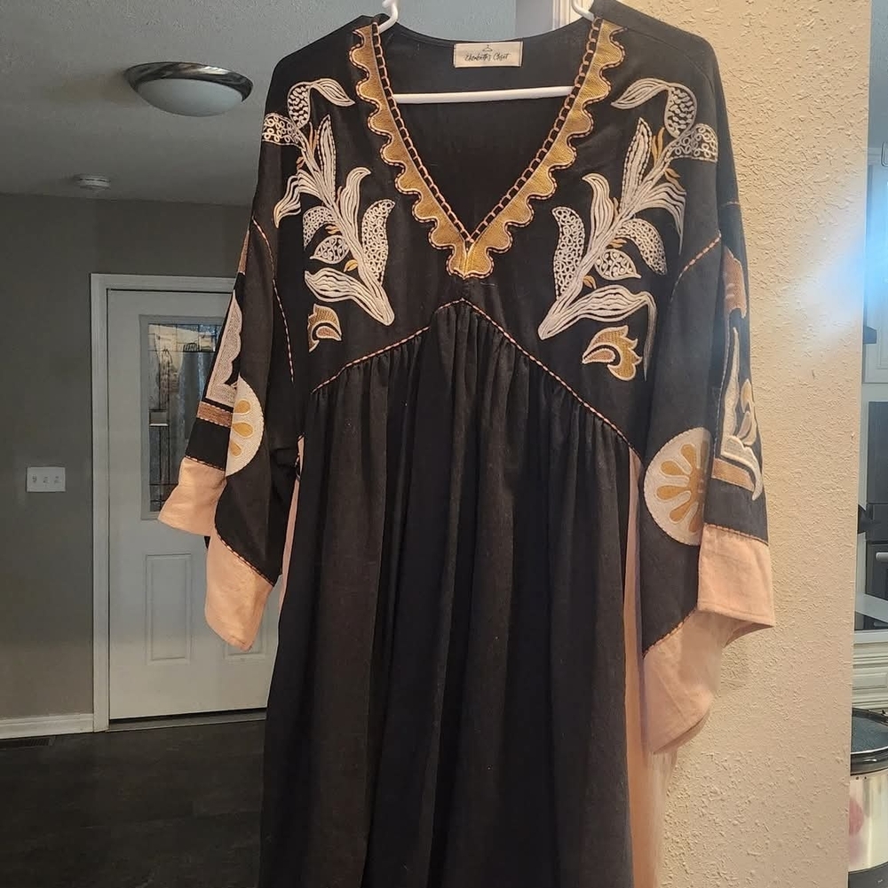 Elegant Black and Gold Embroidered Dress
